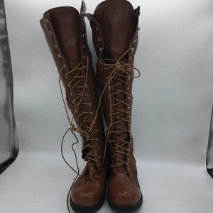 Low Heel Brown Lace-Up Knee-High Boots